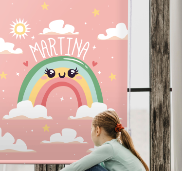 Rózsaszín szivárvány dizájn névvel Redőnyök gyerekek - TenStickers
