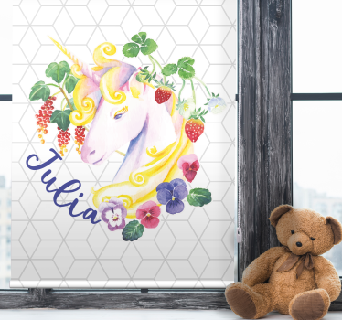 Virágos unikornis névvel Redőnyök gyerekek - TenStickers