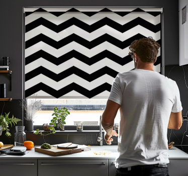 Fehér és fekete chevron mintás Redőnyök konyha - TenStickers