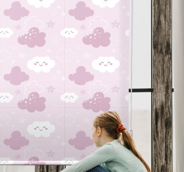 Rózsaszín háttér fehér boldog felhő rolóval - TenStickers