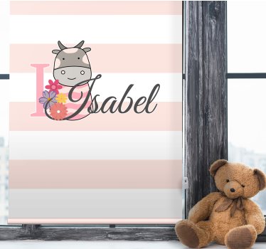 Tehén virágokkal és névvel Redőnyök gyerekek - TenStickers