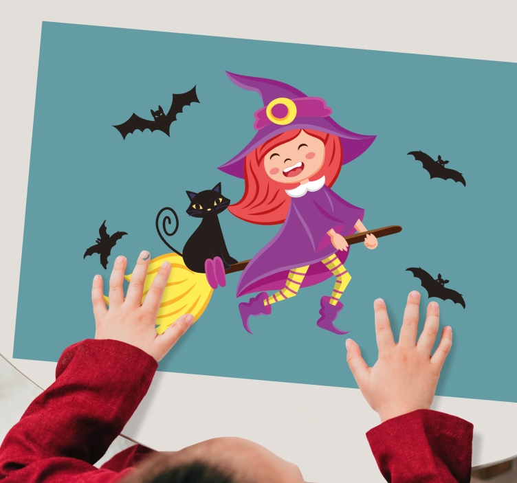 Boszorkány repül fekete macska halloween alátétekkel - TenStickers
