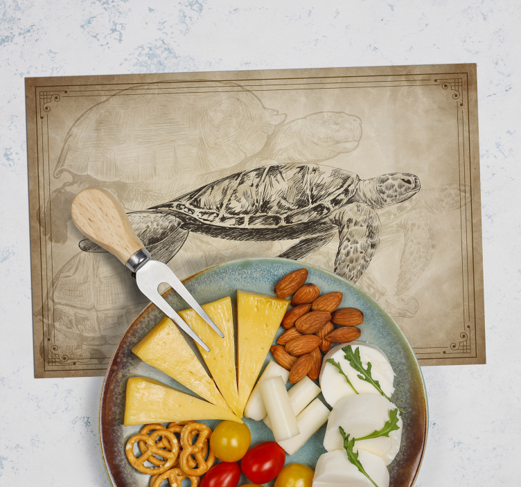 Szépia kézzel rajzolt teknős állati alátétek - TenStickers