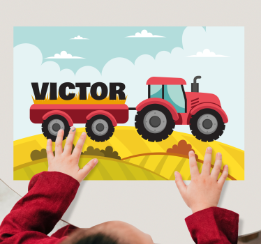 Színes traktor és név személyre szabott asztali szőnyegek - TenStickers