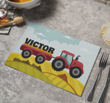 Színes traktor és név személyre szabott asztali szőnyegek - TenStickers