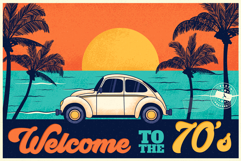 Elegáns tányéralátétek - retro 70-es tengerparti jelenet - TenStickers