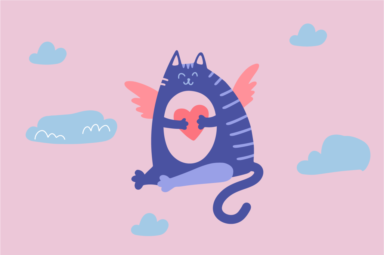 Repülő macska szívvel tányéralátétek gyermekeknek - TenStickers