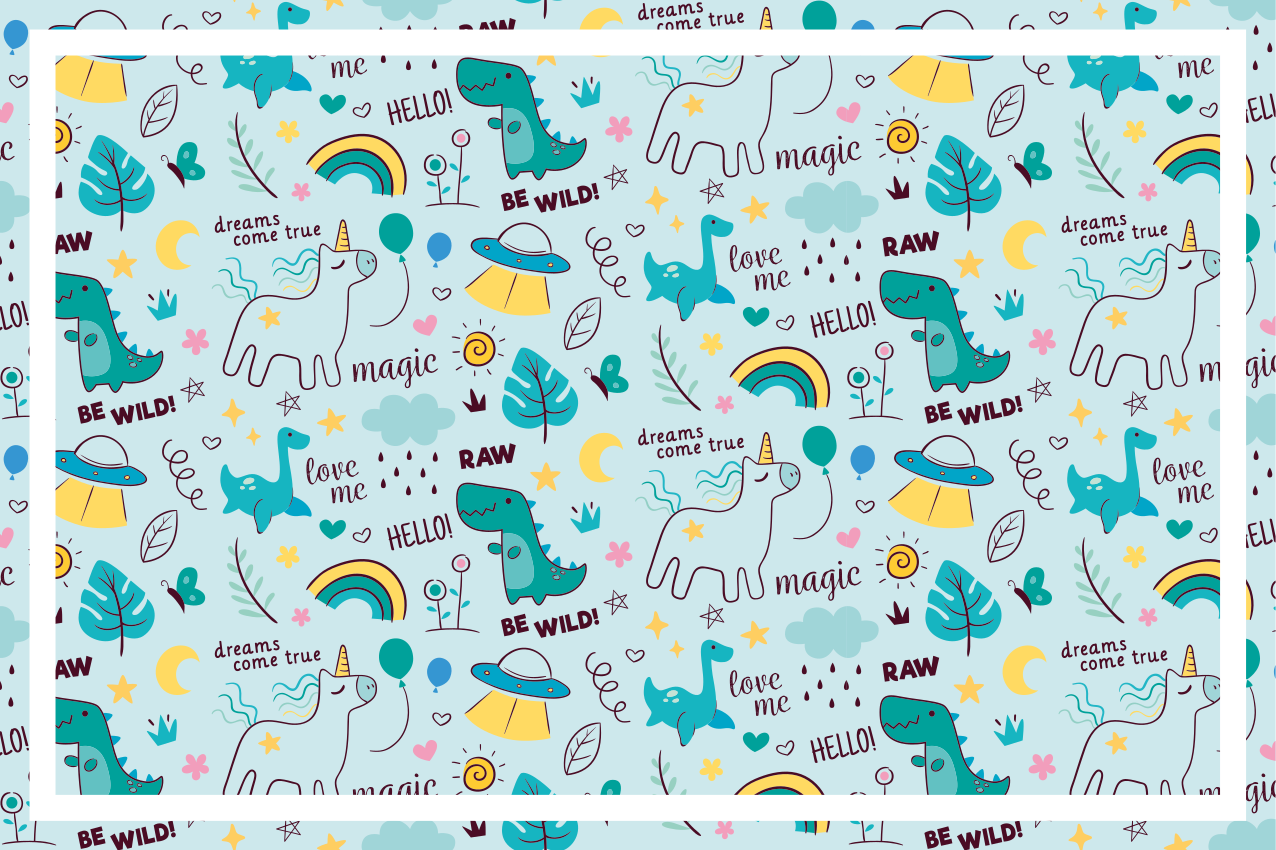 Színes dinoszaurusz fantázia tányéralátétek gyermekeknek - TenStickers