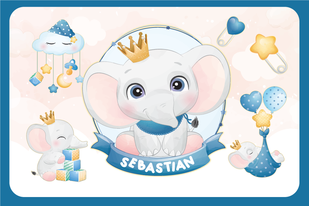 Cuki elefánt illusztrációs tányéralátétek gyermekeknek - TenStickers