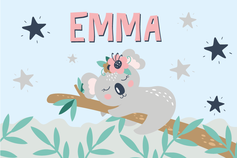 Aranyos koala lány nevű gyermekek placemats - TenStickers