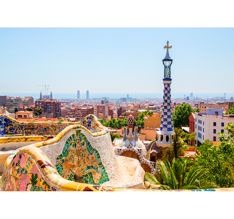 Tengerre néző kilátás a park güell barcelonai falfestményre - TenStickers
