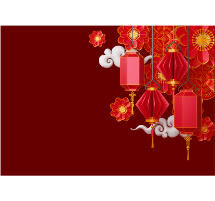 Lámpások és virágok falfestmények buddha - TenStickers