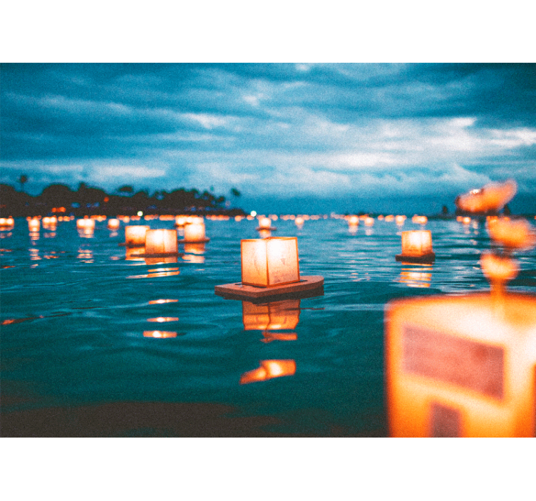 Lámpások a víz felett tó falfestménye - TenStickers