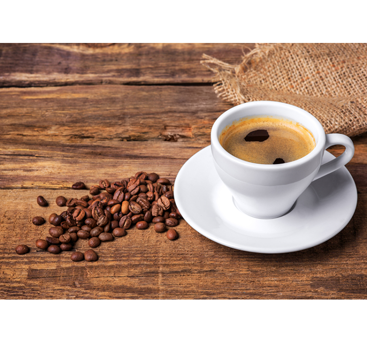 Kávé egy fából készült asztal falfestmény - TenStickers