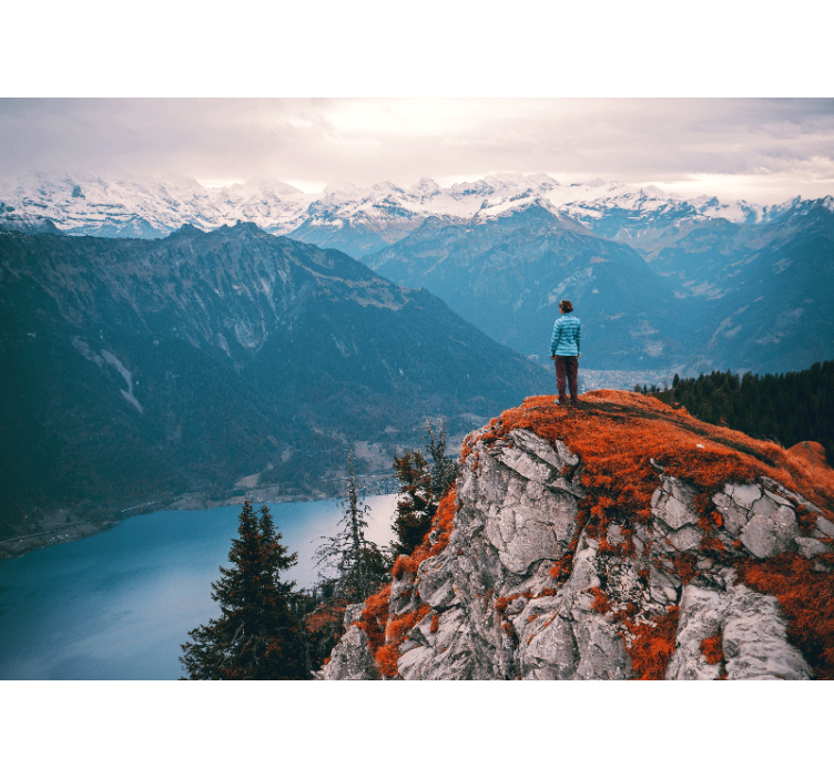 Magányos ember a hegycsúcs falfestményén - TenStickers