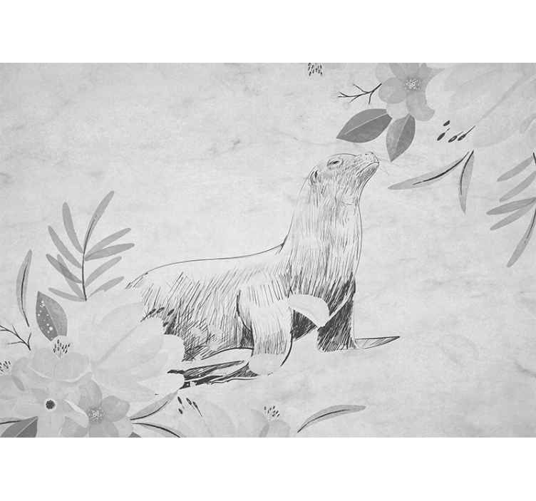 Fóka a virágok között fotótapéta fürdőszoba - TenStickers