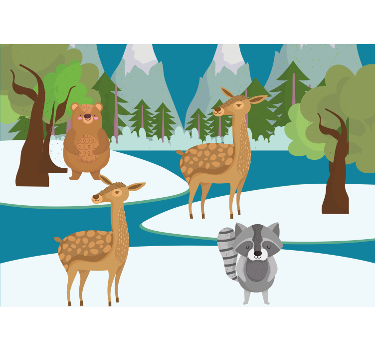 Rajzolt erdei állatjelenet Gyermek hálószoba fototapéta - TenStickers