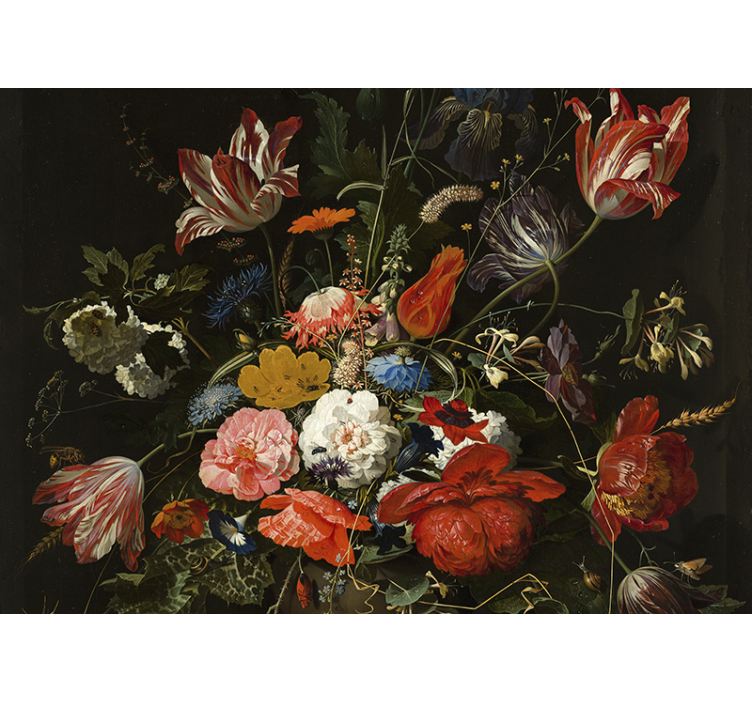 Piros kék és fehér virágok művészeti falfestmény - TenStickers