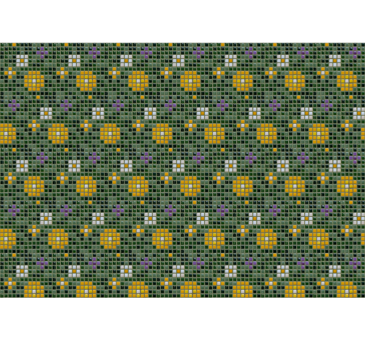 Zöld csempe minta virágokkal fürdőszobai fototapéta - TenStickers