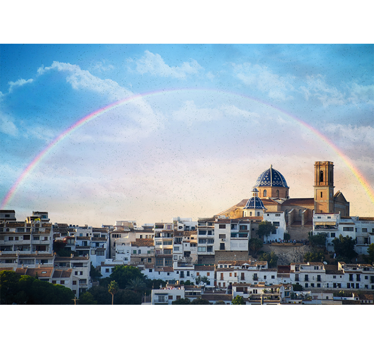 Városi falfestmény tengerparti város építészetéről - TenStickers