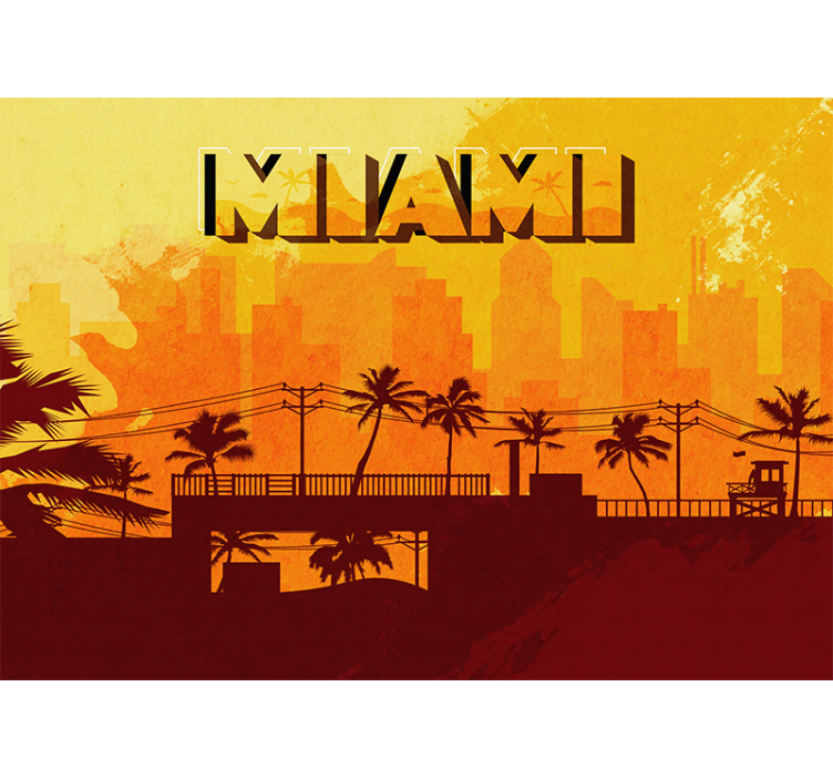 Miami retro városi nappali falfestmény - TenStickers
