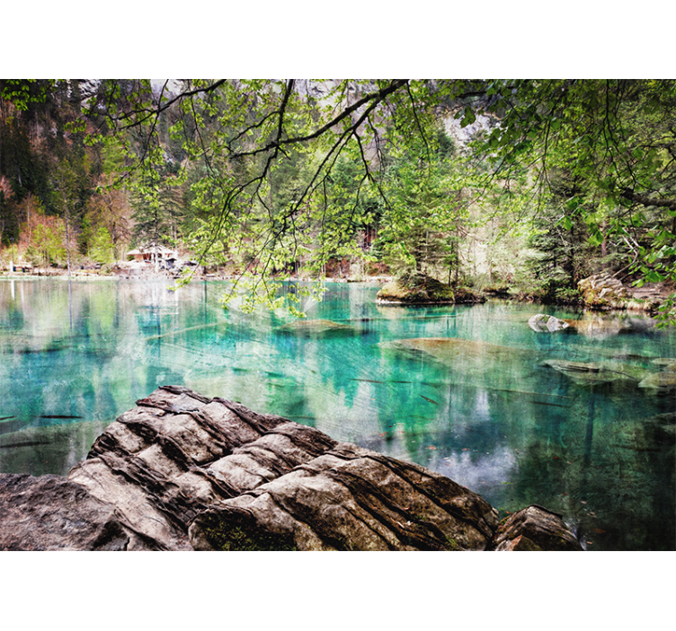 Tó és a fák nappali tó falfestmény közben - TenStickers