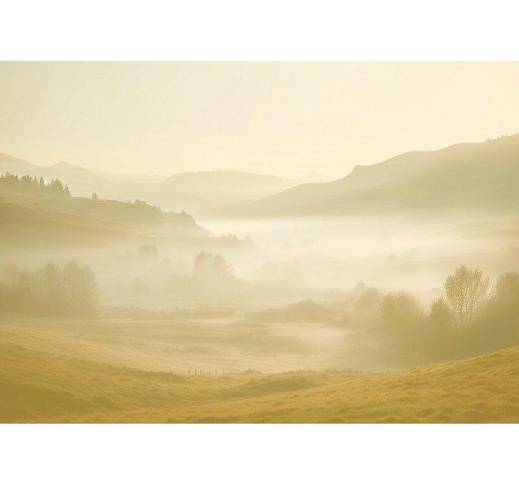 Hegyi fototapéta bézs és ködös kilátás - TenStickers