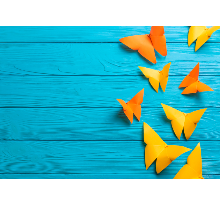 Színes papír pillangók Fa hatású fototapéta - TenStickers