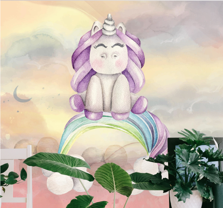 Aranyos egyszarvú szivárvány fantázia falfestmények - TenStickers