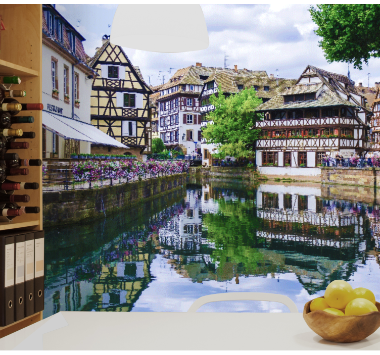 Bájos folyóparti falu Városi falfestmény - TenStickers