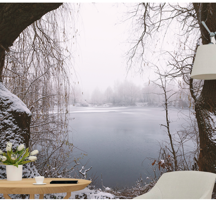 Befagyott tó kilátás Hegyi falfestmények - TenStickers