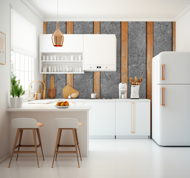 Fa hatású fototapéta fa deszka betonon - TenStickers