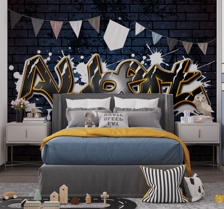 Falfestmény tini hálószoba téglafal névvel - TenStickers