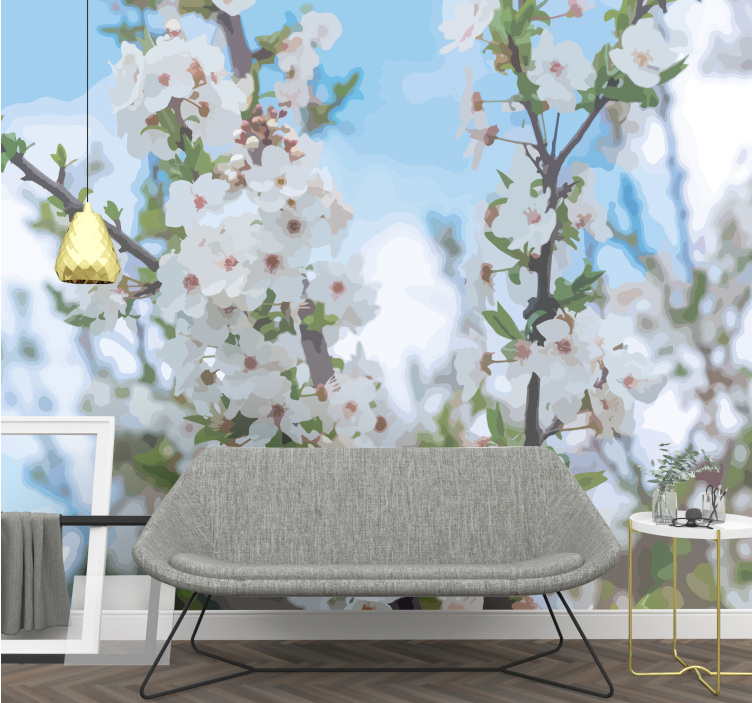 Fehér virágág falfestmények - TenStickers