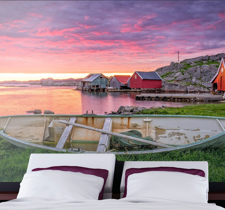 Festői tengerparti falu táj falfestmények - TenStickers