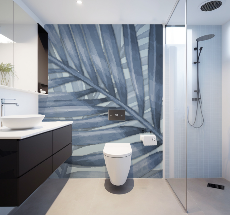 Fotomural fürdőszoba kék trópusi levél - TenStickers