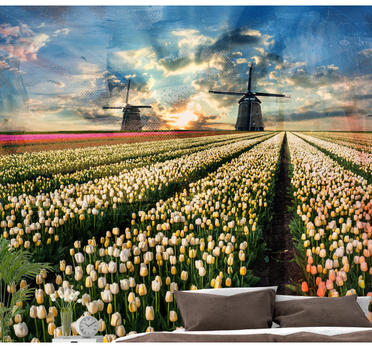 Holland tulipánmező falfestmény - TenStickers