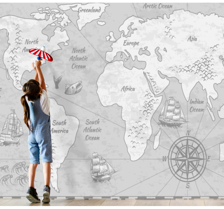 Kalóz kincs helyszínek világtérkép freskó - TenStickers