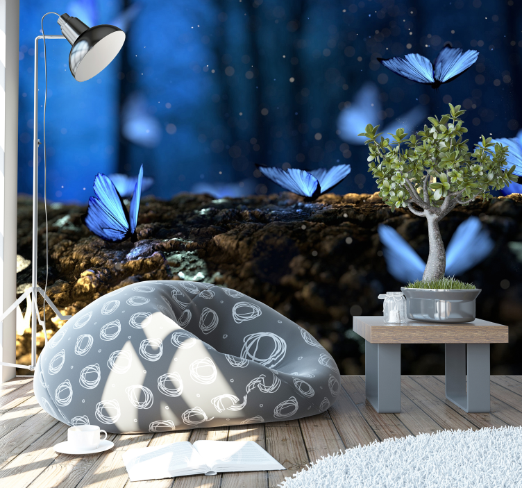 Kék pillangó falfestmény - TenStickers