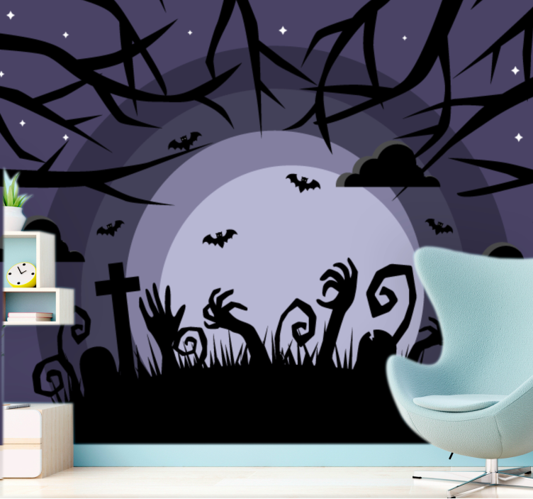 Kísérteties temetőjelenet falfestmények halloween - TenStickers
