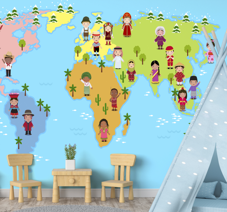 Kulturális térkép karakterek Világtérkép falfestmény - TenStickers