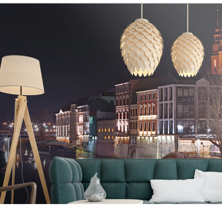 Megvilágított folyóparti építészet Városi falfestmény - TenStickers