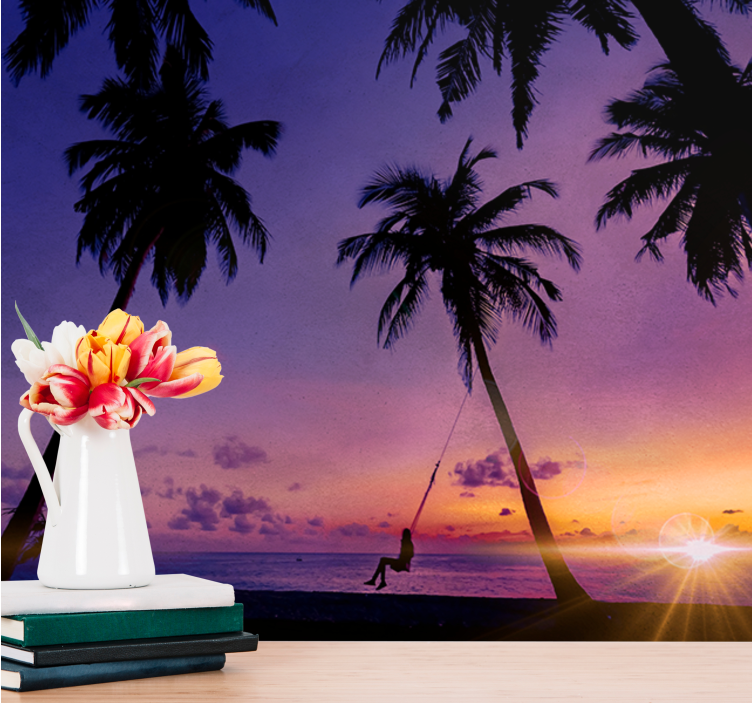 Naplemente lengő pálma természeti falikárpitok - TenStickers