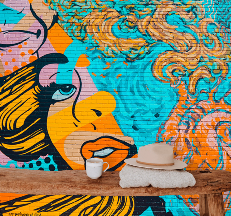 Női arc graffiti városi művészet falfestmény - TenStickers