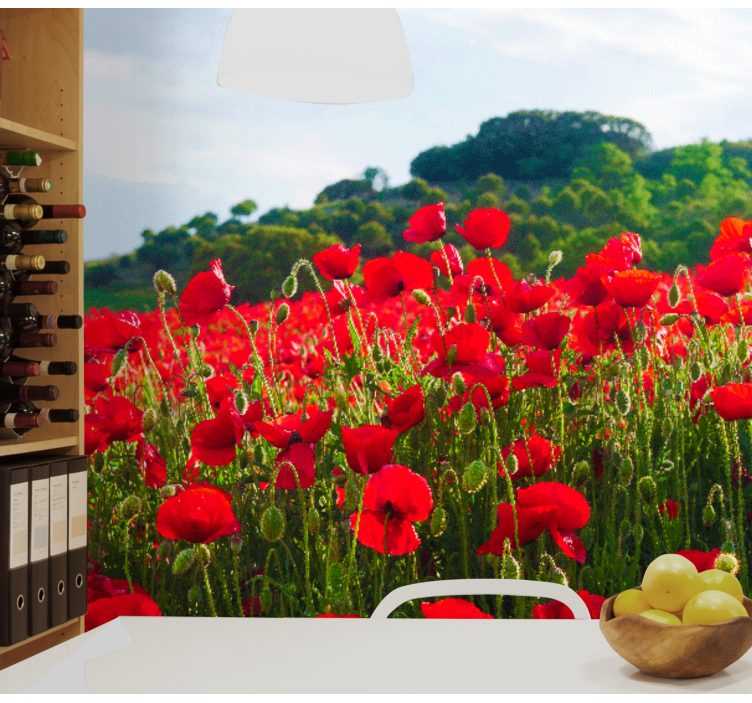 Piros és zöld pipacs mező pipacs falfestmény - TenStickers