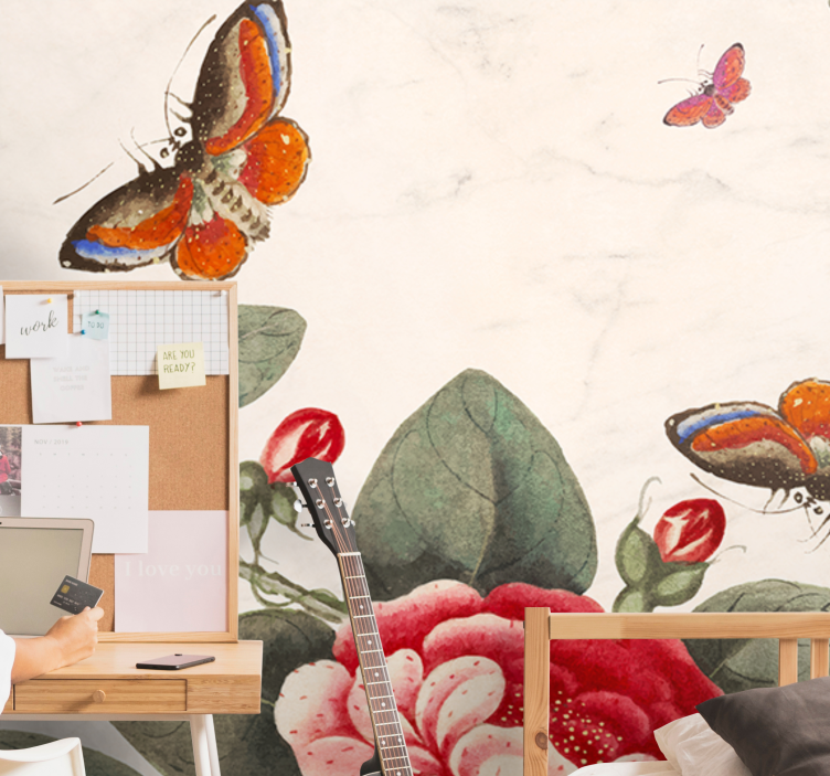 Repülő rovarok és virágok falfestmények - TenStickers