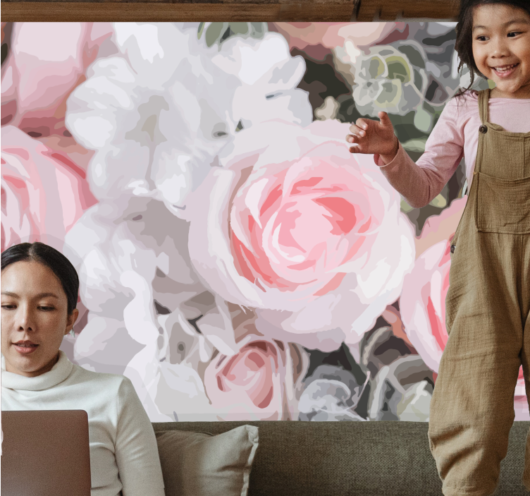 Romantikus rózsaszín rózsák virág falfestmények - TenStickers