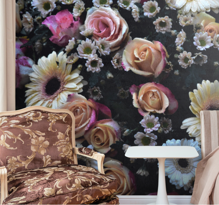 Rózsák és margaréták virág falfestmények - TenStickers