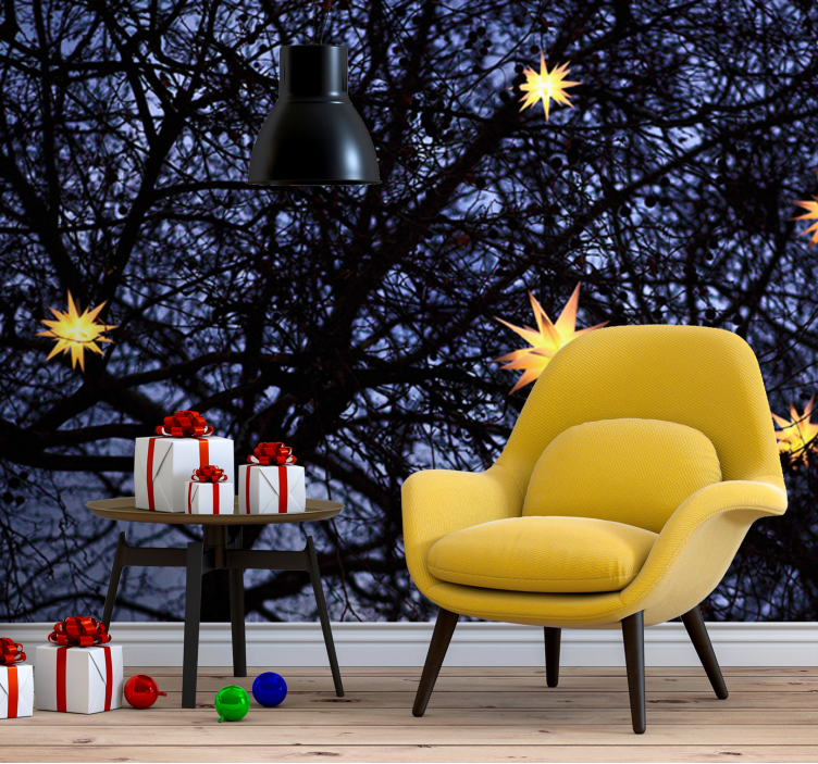 Sárga függő lámpa a fa falfestményen - TenStickers