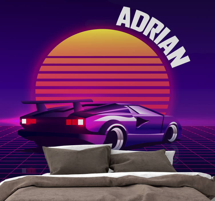 Sportos autó napkeltekor falfestmény - TenStickers